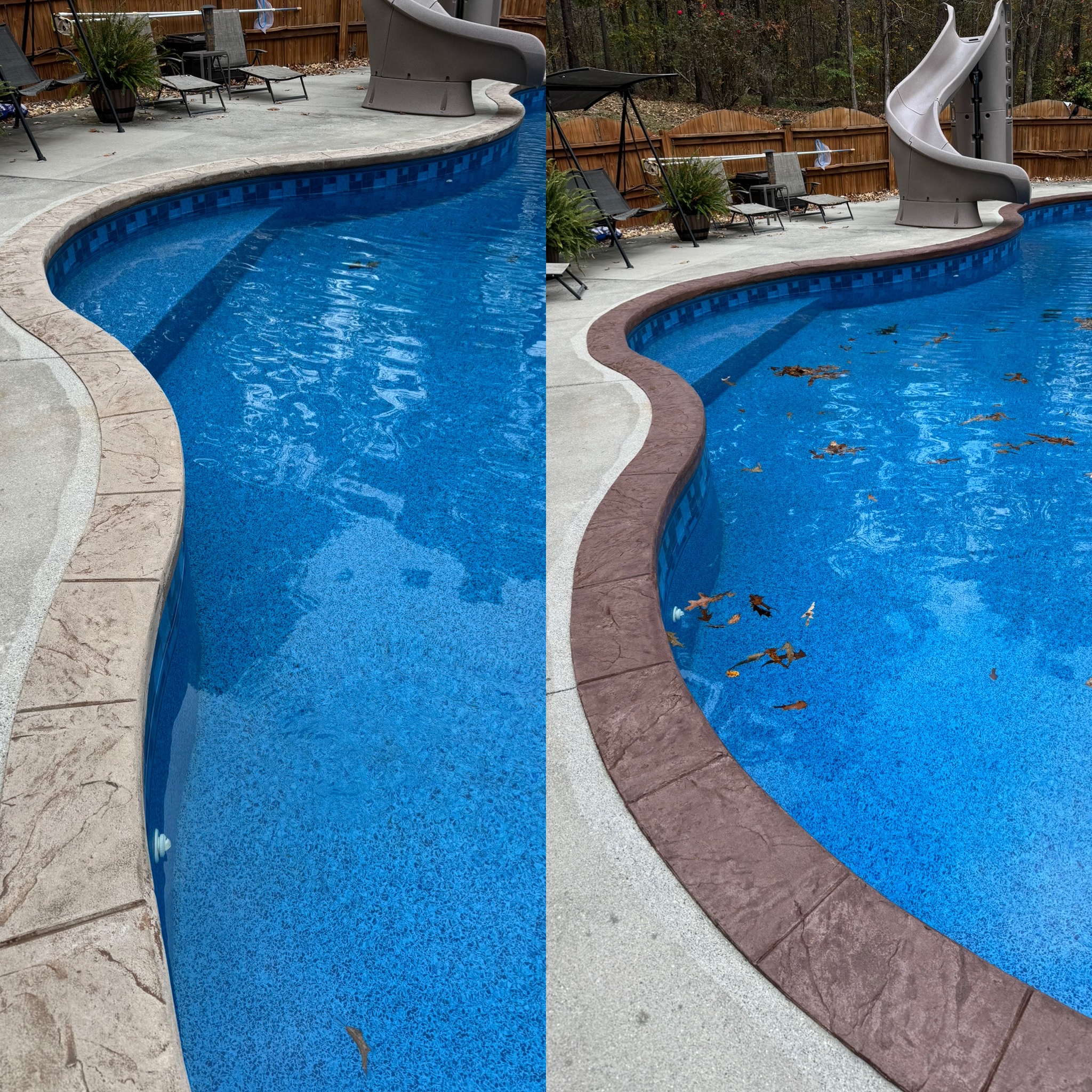 Side-by-side comparison of original coping next to the finished stamped border